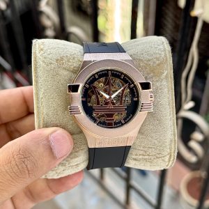 Open Heart automatic Watch with Rose Gold Crown