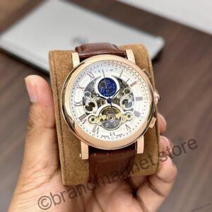 Skeleton watch in leather strap